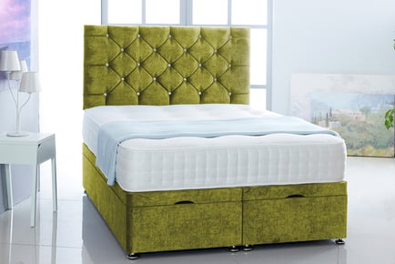 Velvet Fabric Ottoman Bed Set, 6ft Superking End Lift, Silver