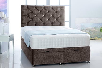 Velvet Fabric Ottoman Bed Set, 6ft Superking End Lift, Silver