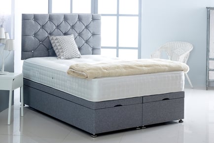 Linen Fabric Ottoman Bed Set w/Memory Form Sprung Mattress