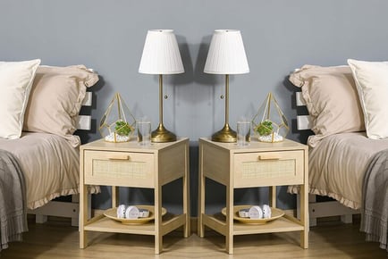 Bedside Table w/ Rattan Drawer