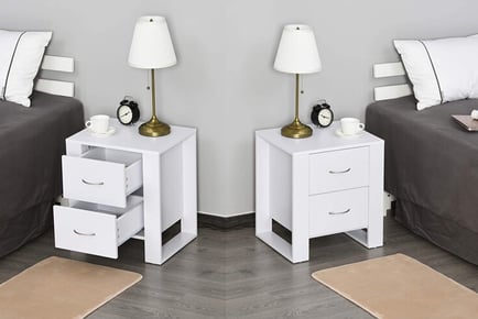 2 Drawer Bedside White Table