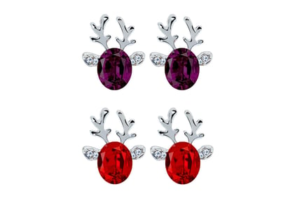Christmas Reindeer Crystal Earrings - Red & Purple