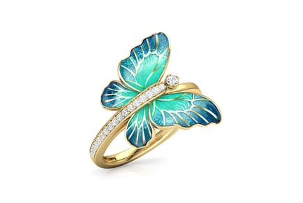 Gold Toned Blue Butterfly Ring - 5 Sizes