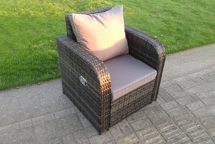 Single Reclining Garden Rattan Armchair w/ Cushion