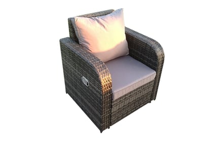 Single Reclining Garden Rattan Armchair w/ Cushion