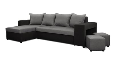 2in1 Two Tone Ottoman Corner Sofa Bed - Black & Grey!