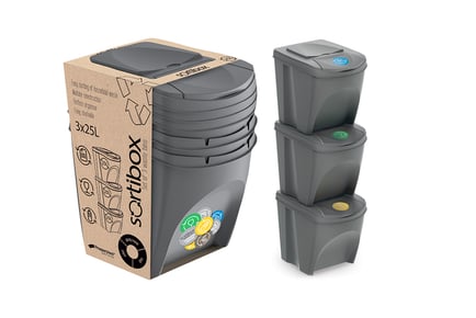 Set of 3- 25 litre Stackable Recycling Bins