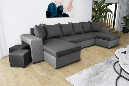 Ibra Fabric U-Shaped Corner Sofa Bed - 2 Colours!
