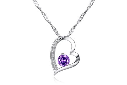 Heart Necklace & Earrings Set - Purple & Silver