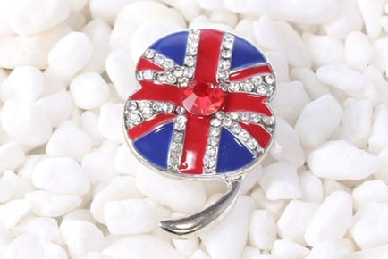 Sparkling Union Jack Poppy Brooch with Crystals