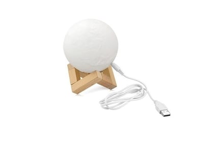 LED Moon Night Light With Wood Stand - 16 Colours
