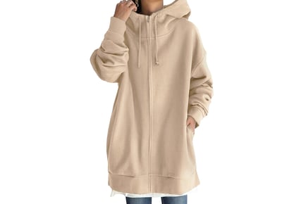 Women's Oversized Long Sleeve Zip Up Hooded Jacket