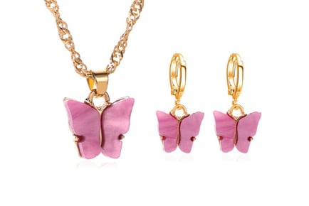 Butterfly Necklace & Earrings Set - 4 Colours!