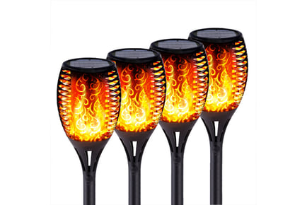 Solar Powered LED Flame Garden Lights - 1 or 4 Pack