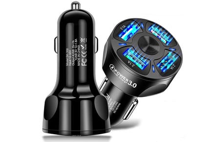 4-Port USB Car Charger Adapter - Black or White