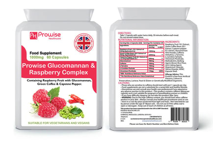 Glucomannan & Raspberry Ketones Complex Capsules - 1, 2 or 3 Month Supply*!