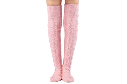 Fuzzy Cable Knit Thigh High Socks - 6 Colours!