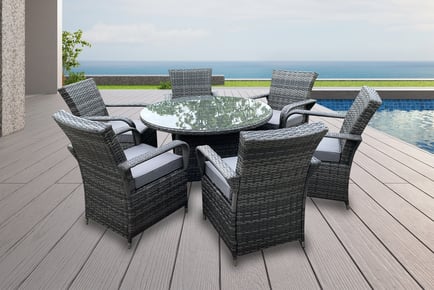 6 CHAIRS & LARGE RECTANGLE TABLE: A polyrattan garden furniture set