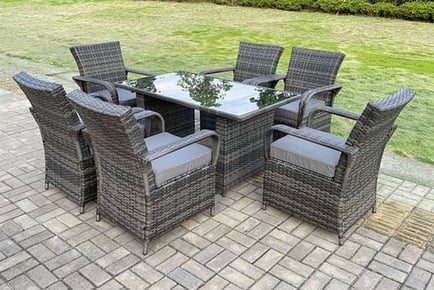 6 CHAIRS & LARGE RECTANGLE TABLE: A polyrattan garden furniture set