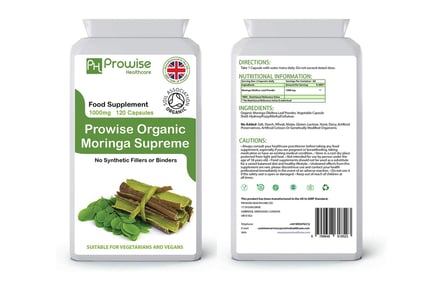Organic Moringa 1000mg Capsules - Up to 6mth Supply*