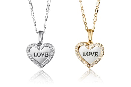 Crystal Engraved Heart Necklace - Gold or Silver