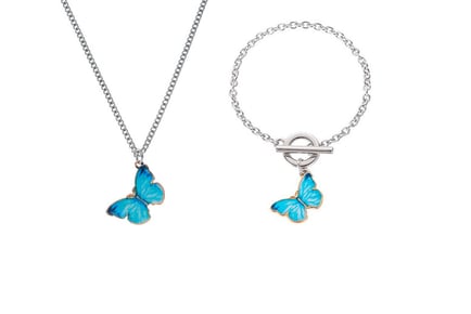 Turquoise Butterfly Necklace and Bracelet Set