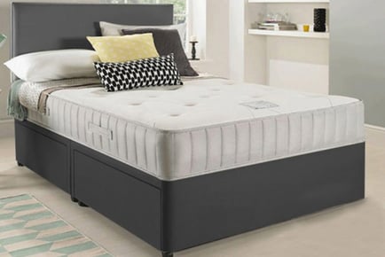 A luxury grey fabric divan bed, Super King, Four Drawers