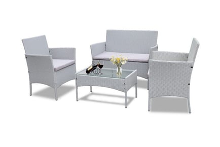 BLACK / WITH COVER: A 4 piece rattan garden set