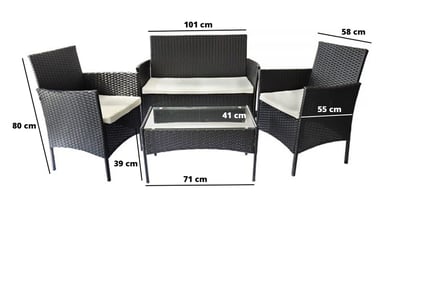 BLACK / WITH COVER: A 4 piece rattan garden set