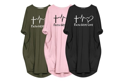 Women's 'Faith, Hope, Love' Oversized Dress - 5 UK Sizes & 3 Colours!