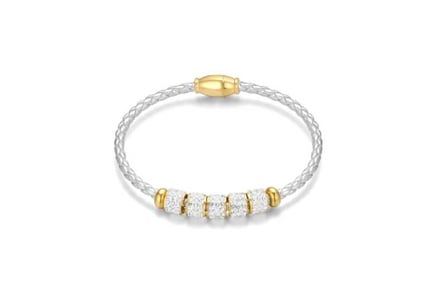 White Leather Pave Bracelet - Rose-Gold
