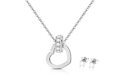 Heart Charm Pendant and Earring - Silver