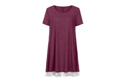 Women's Short Sleeve Lace Trim Dress - 5 Colours & 5 Sizes!