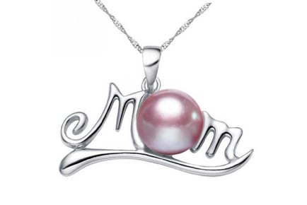 Silver tone MOM Pearl Pendant