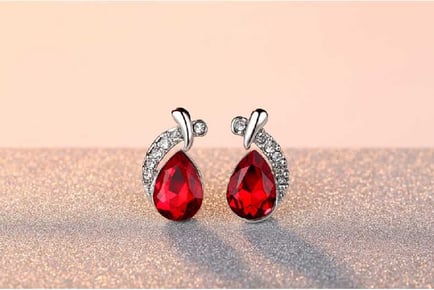 Red Water drop Cut Crystal Stud Earrings