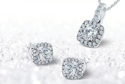 Gorgeous 925 Sterling Silver Square Halo Necklace and Earring Set