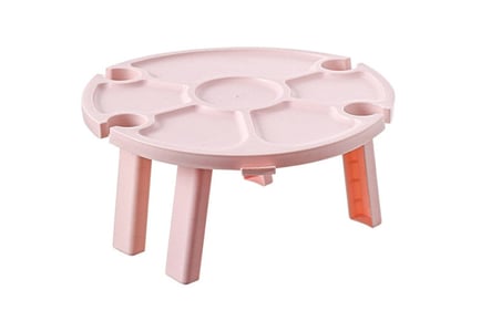 Pink or White Mini Folding Picnic Table - Four Wine Glass Holders!