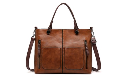 Vintage Leather-Look Tote Handbag - 3 Colours
