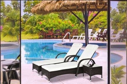 Outsunny 3 PCS Rattan Lounger Recliner