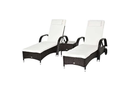 Outsunny 3 PCS Rattan Lounger Recliner