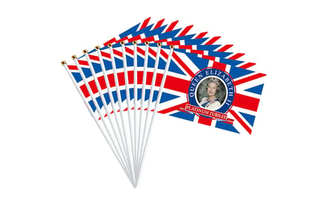 10 Queen Elizabeth Platinum Jubilee Hand Flags - 3 Designs