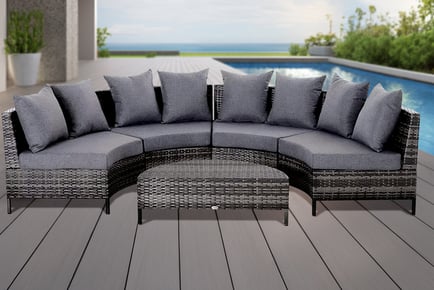 4-Seater Half Moon Shaped Rattan Garden Furniture Set