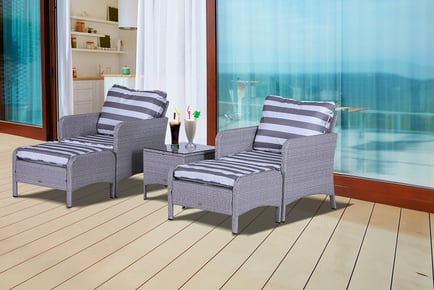 5-Piece PE Rattan Outdoor Garden Furniture Set in Light Grey