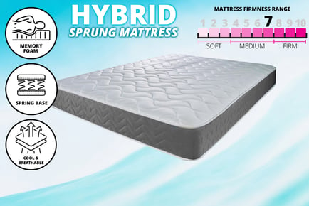 Memory Foam Hybrid Sprung Mattress, 5ft king, Grey