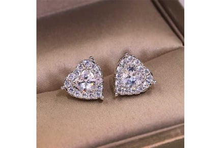 Crystal Heart stud Silver Earrings