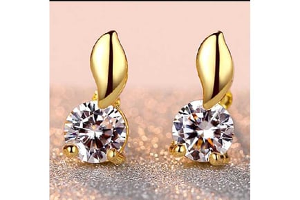 Golden Leaf Crystal Stud Earrings