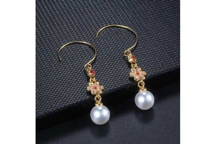 Red Crystal Pearl Drop Dangle earrings