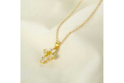 Golden Christian Cross Crystal Necklace
