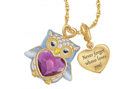 Owl Pink Crystal Message Tag Pendant