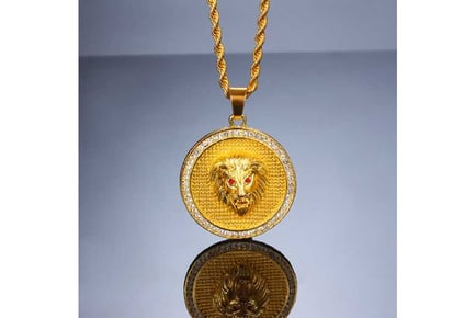 Gold Tone Round Crystal Lion Pendant